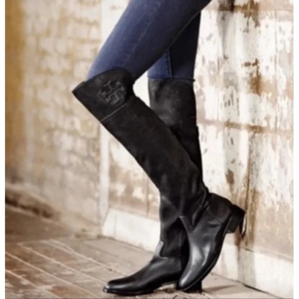 Tory Burch Simone over the knee‎ boot black leather equestrian preppy Sz-8 575$